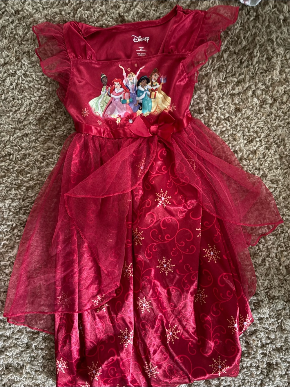 Disney Girls' Red Princess Party Dress with Gold Accents